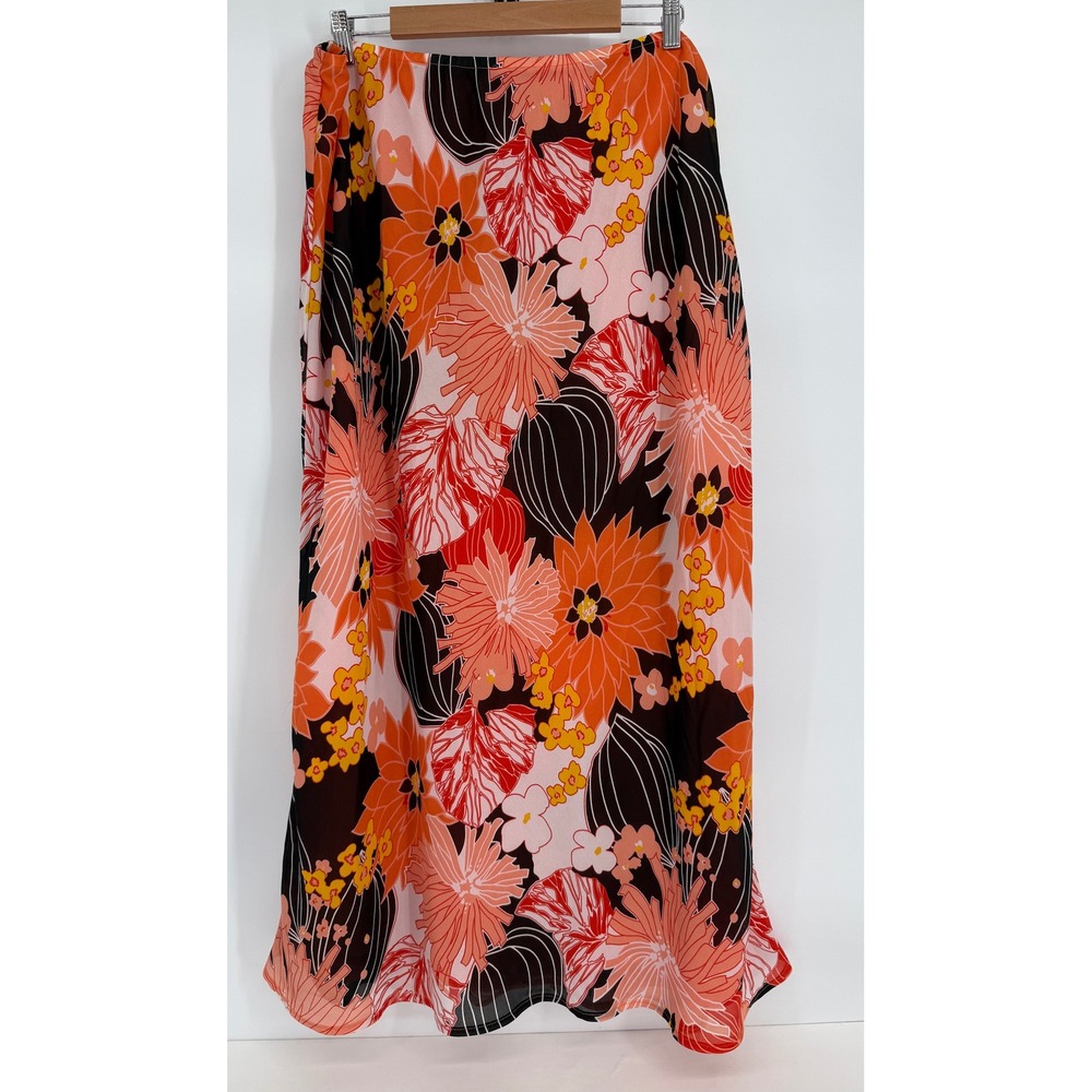 Dress-U-II by Sharon Orange Floral Maxi Skirt Plus Sz 3X Boho 70s